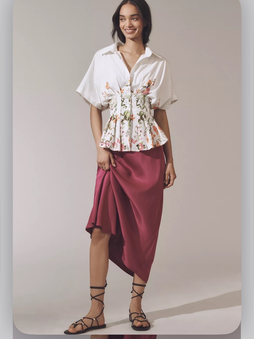 Anthropologie Exquise Tobie Top Womens Medium Short Sleeve Pleated Blouse W